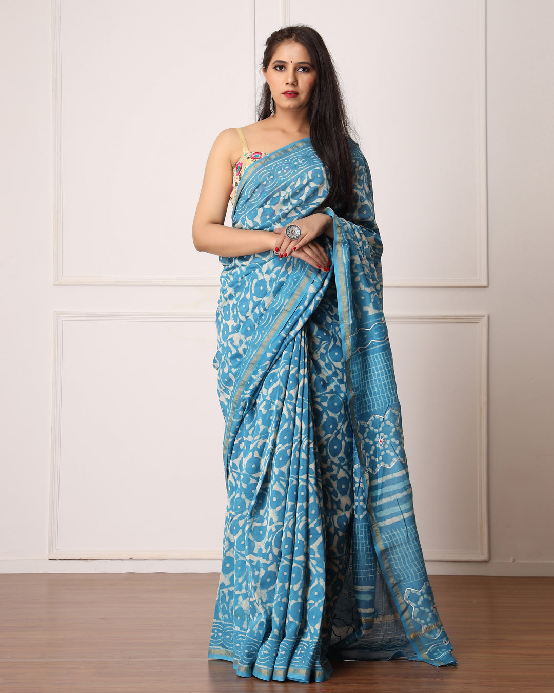 Aanshi Chanderi Dabu Print Saree with Blouse