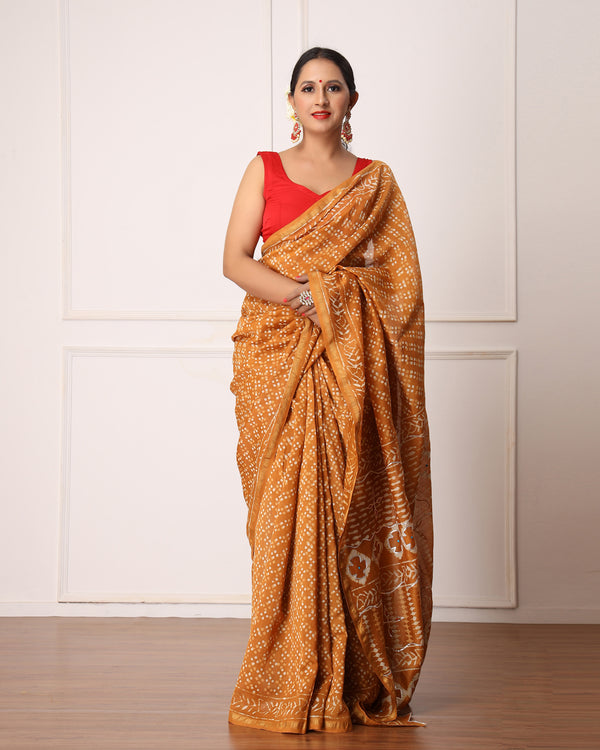 Aanvi Chanderi Dabu Print Saree with Blouse