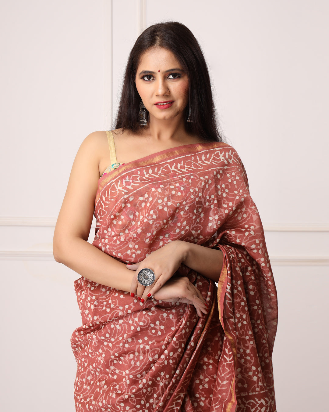 Aara Chanderi Dabu Print Saree with Blouse