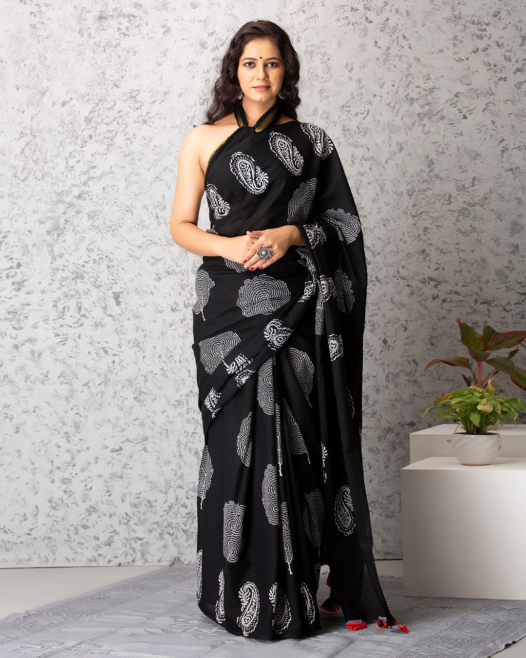 Alina Handblock Mul-mul Saree with Blouse