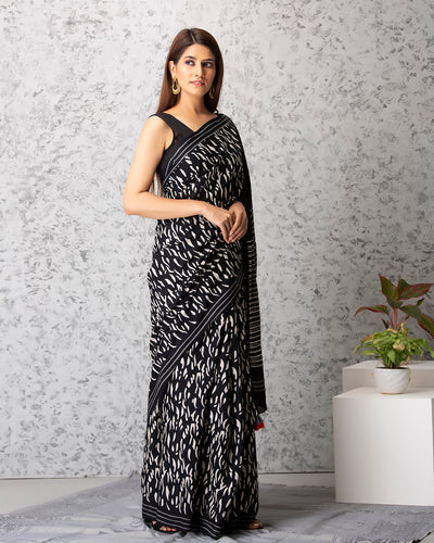 Amelia Handblock Mul-mul Saree with Blouse