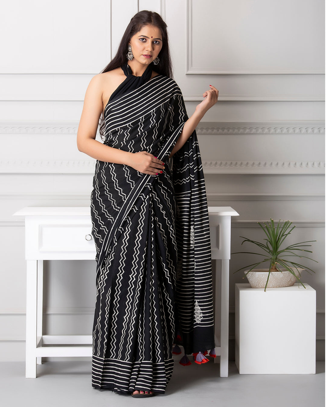 Anna Handblock Mul-mul Saree with Blouse