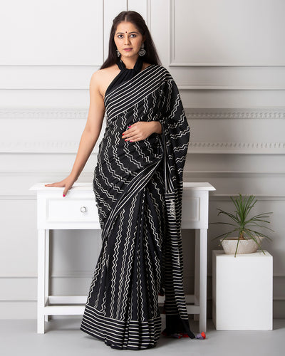 Anna Handblock Mul-mul Saree with Blouse