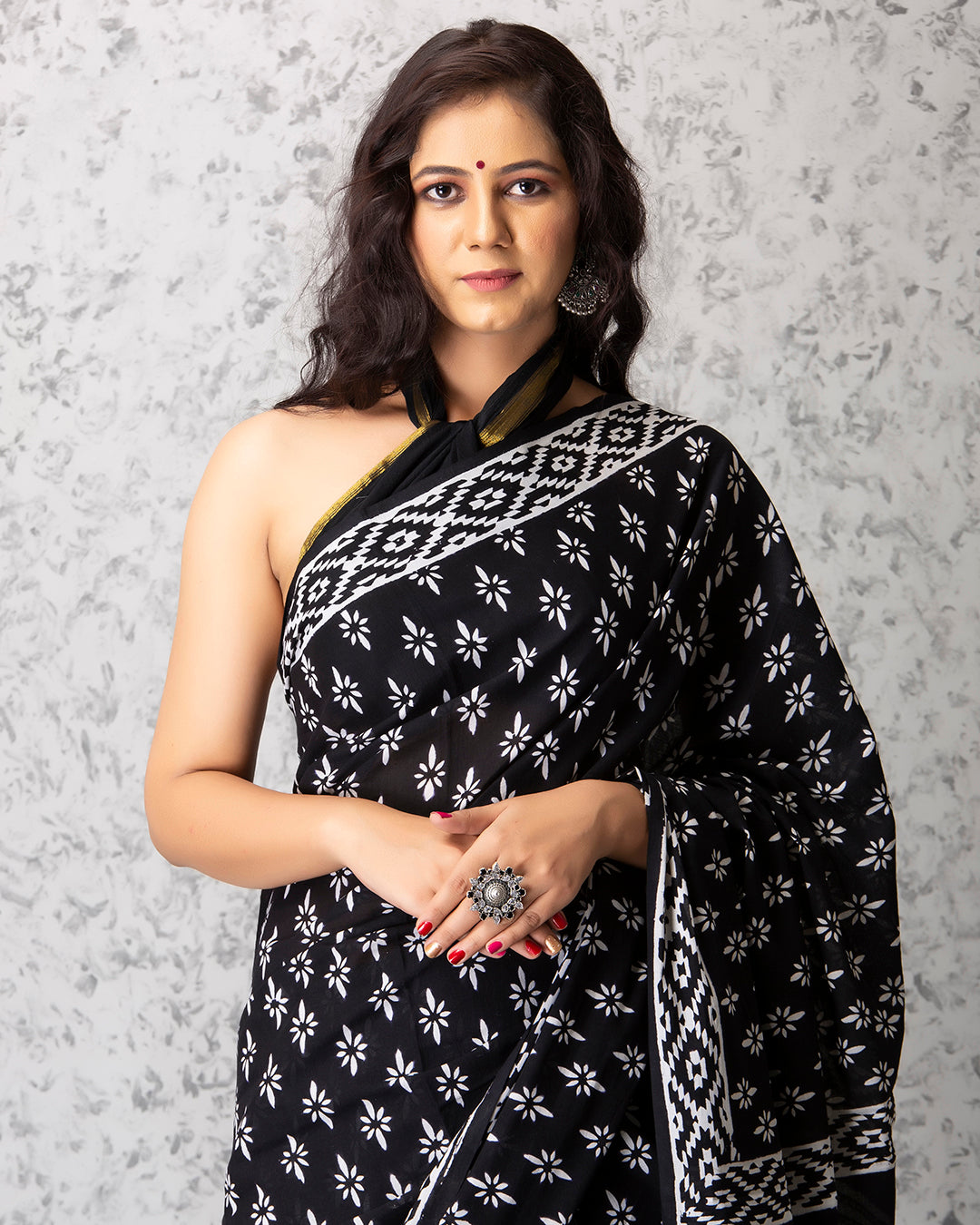 Aria Handblock Mul-mul Saree with Blouse