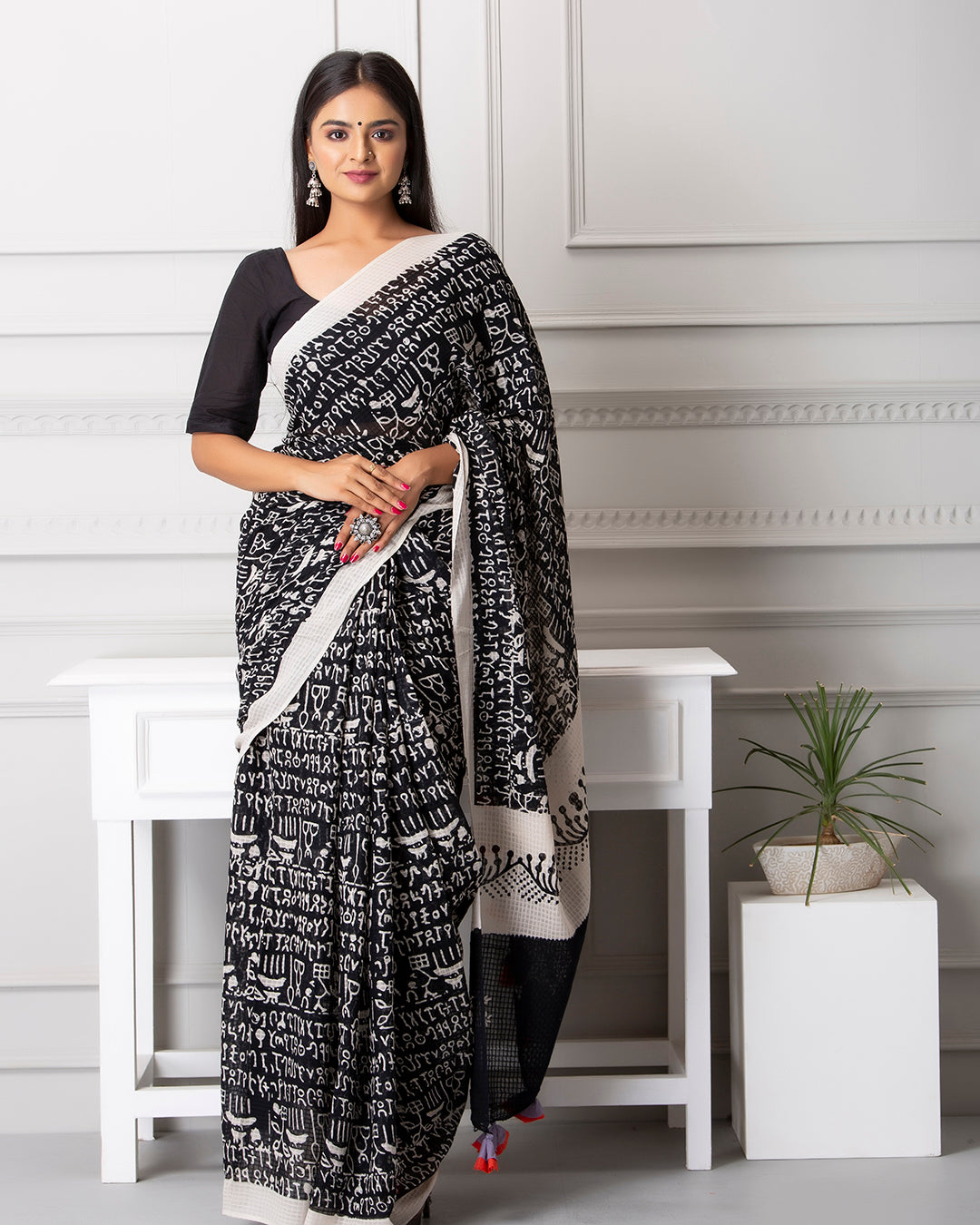 Ava Handblock Moonga Cotton Saree with Blouse