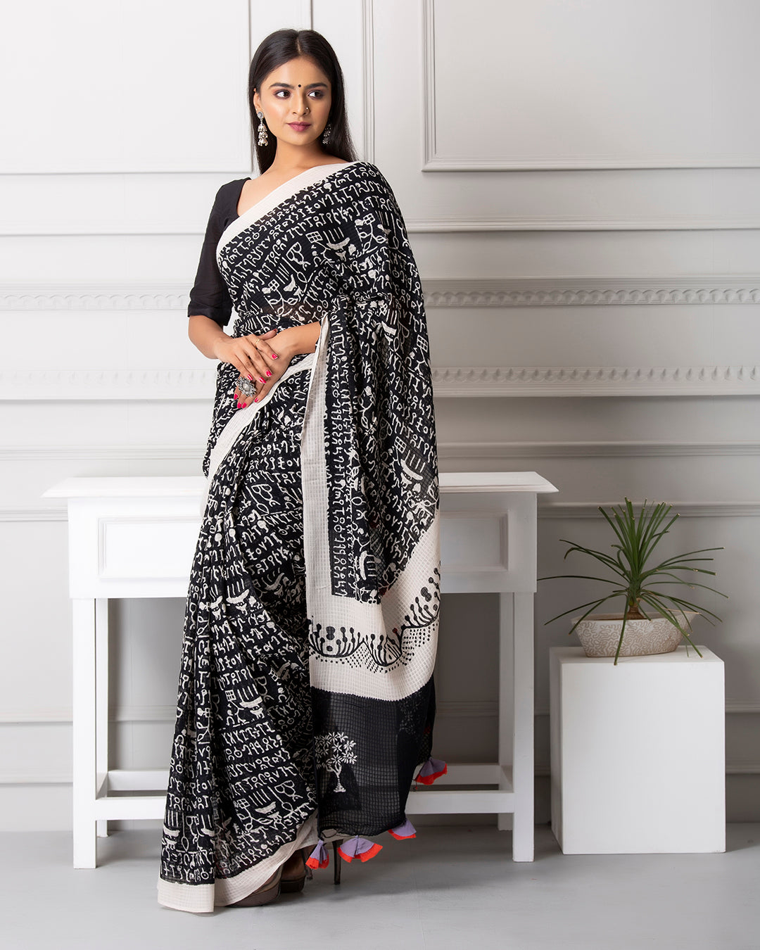 Ava Handblock Moonga Cotton Saree with Blouse