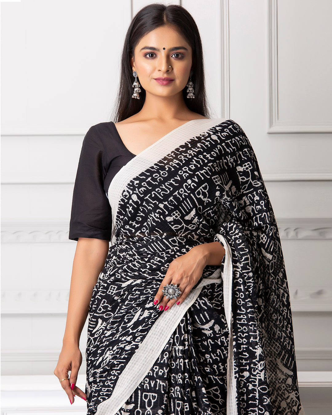 Ava Handblock Moonga Cotton Saree with Blouse