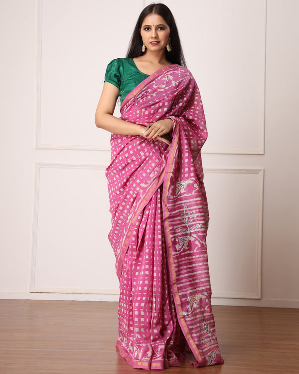 Bini Chanderi Dabu Print Saree with Blouse