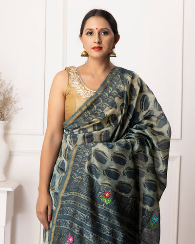 Bizzy Bagru Hand Block Printed Chanderi Saree with Blouse