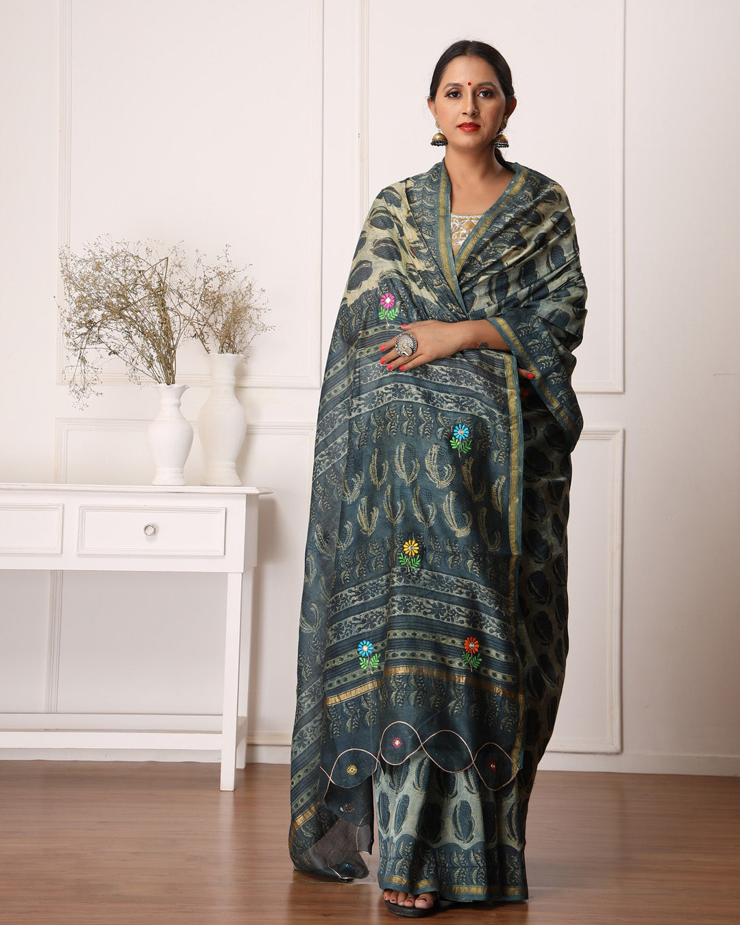 Bizzy Bagru Hand Block Printed Chanderi Saree with Blouse