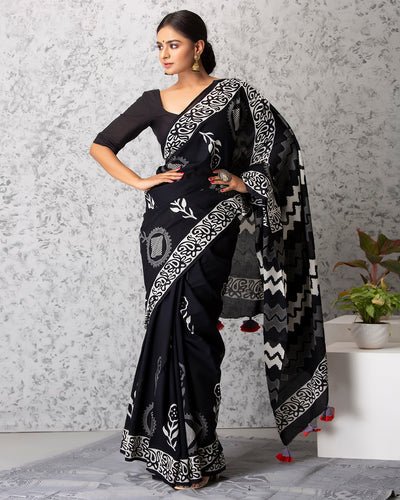 Camila Handblock Mul-mul Saree with Blouse