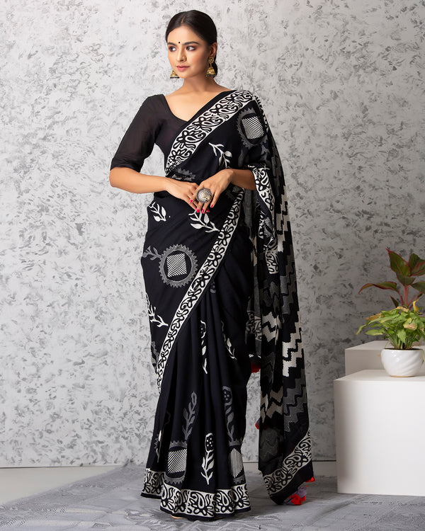 Camila Handblock Mul-mul Saree with Blouse