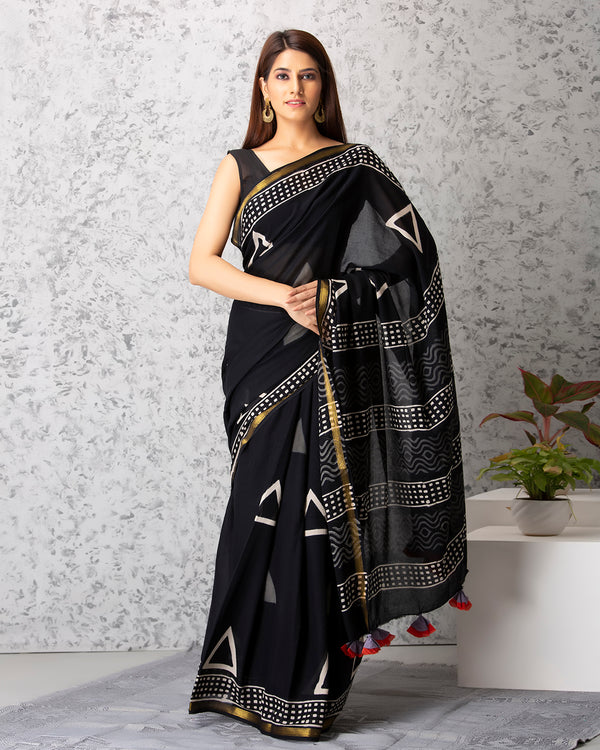 Cecilia Handblock Mul-mul Saree with Blouse