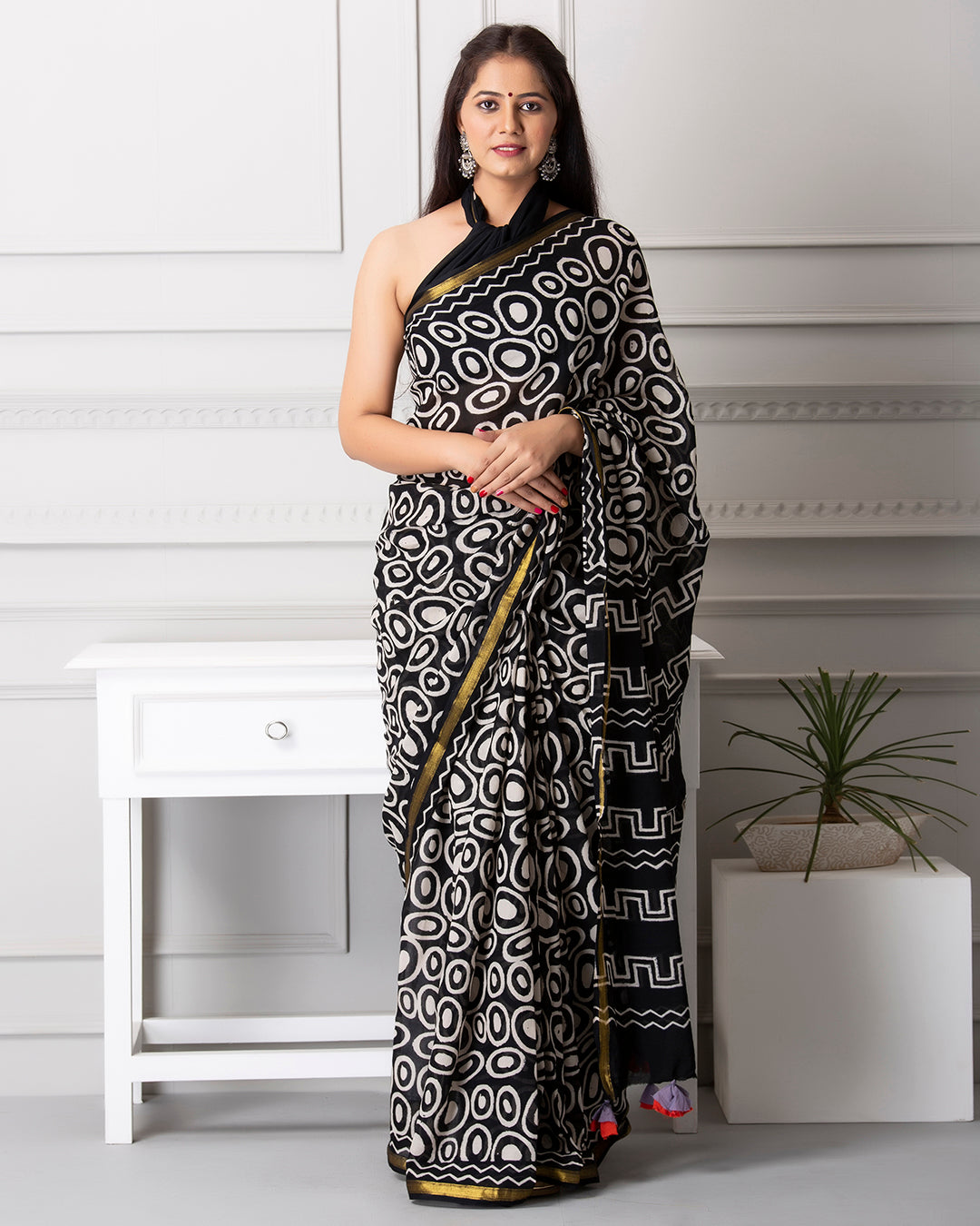 Charlie Handblock Mul-mul Saree with Blouse