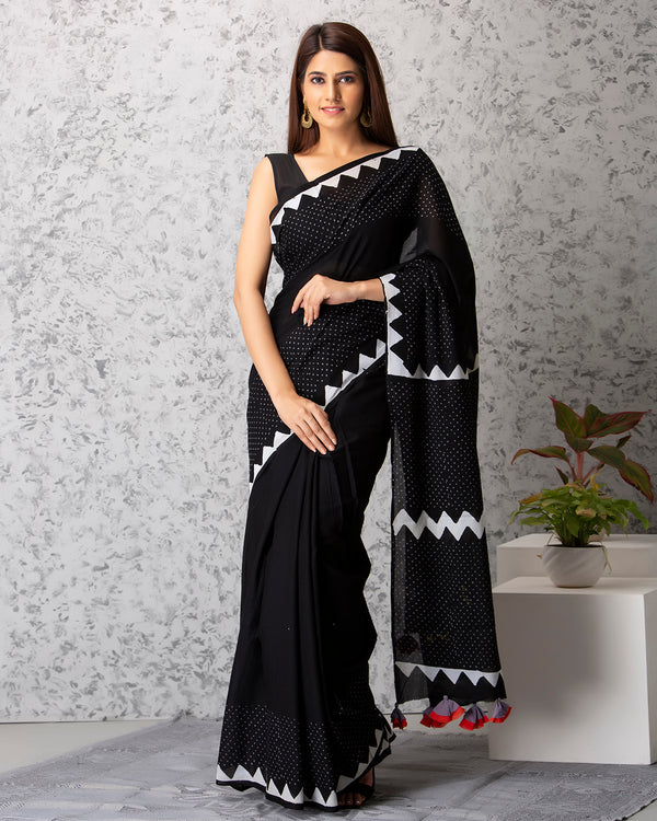 Chloe Handblock  Mul-mul Saree with Blouse