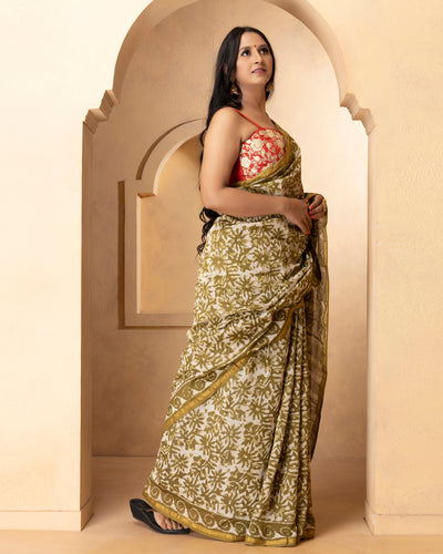 Damini Chanderi Dabu Print Saree with Blouse