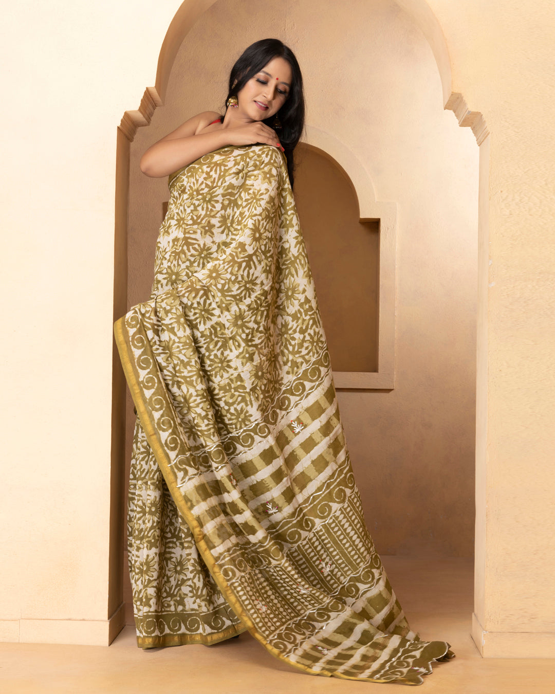 Damini Chanderi Dabu Print Saree with Blouse