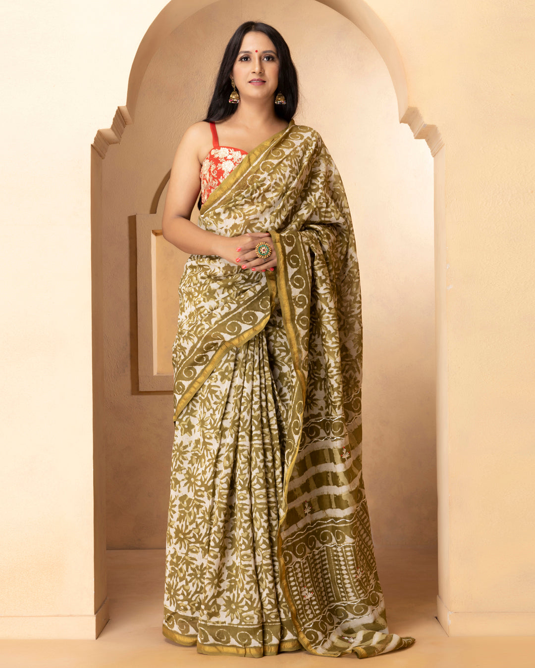 Damini Chanderi Dabu Print Saree with Blouse