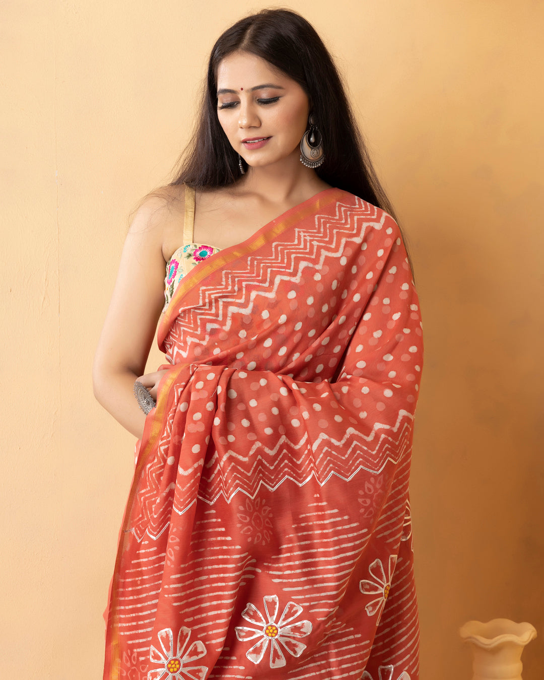 Darika Chanderi Dabu Print Saree with Blouse