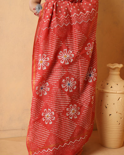 Darika Chanderi Dabu Print Saree with Blouse