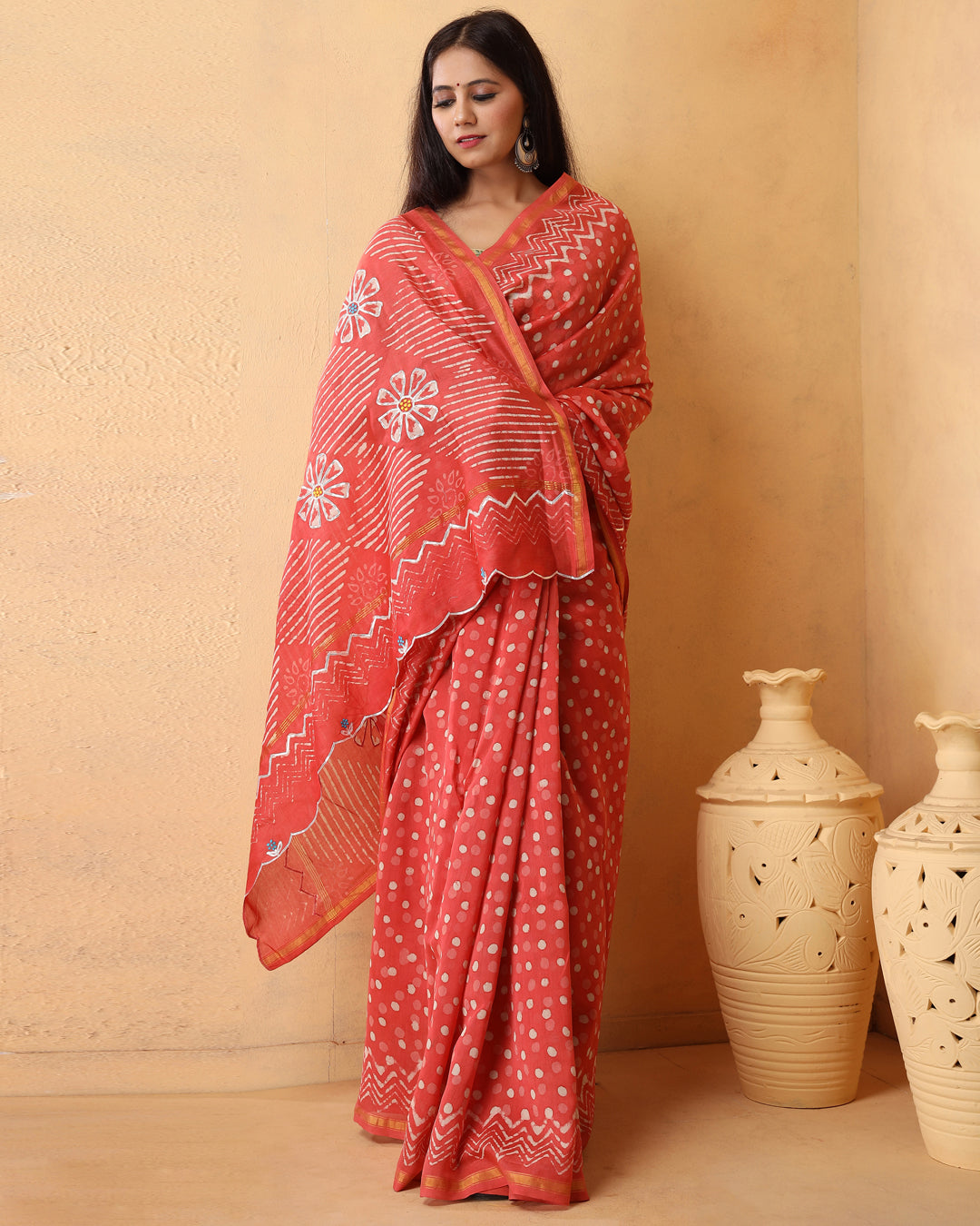 Darika Chanderi Dabu Print Saree with Blouse