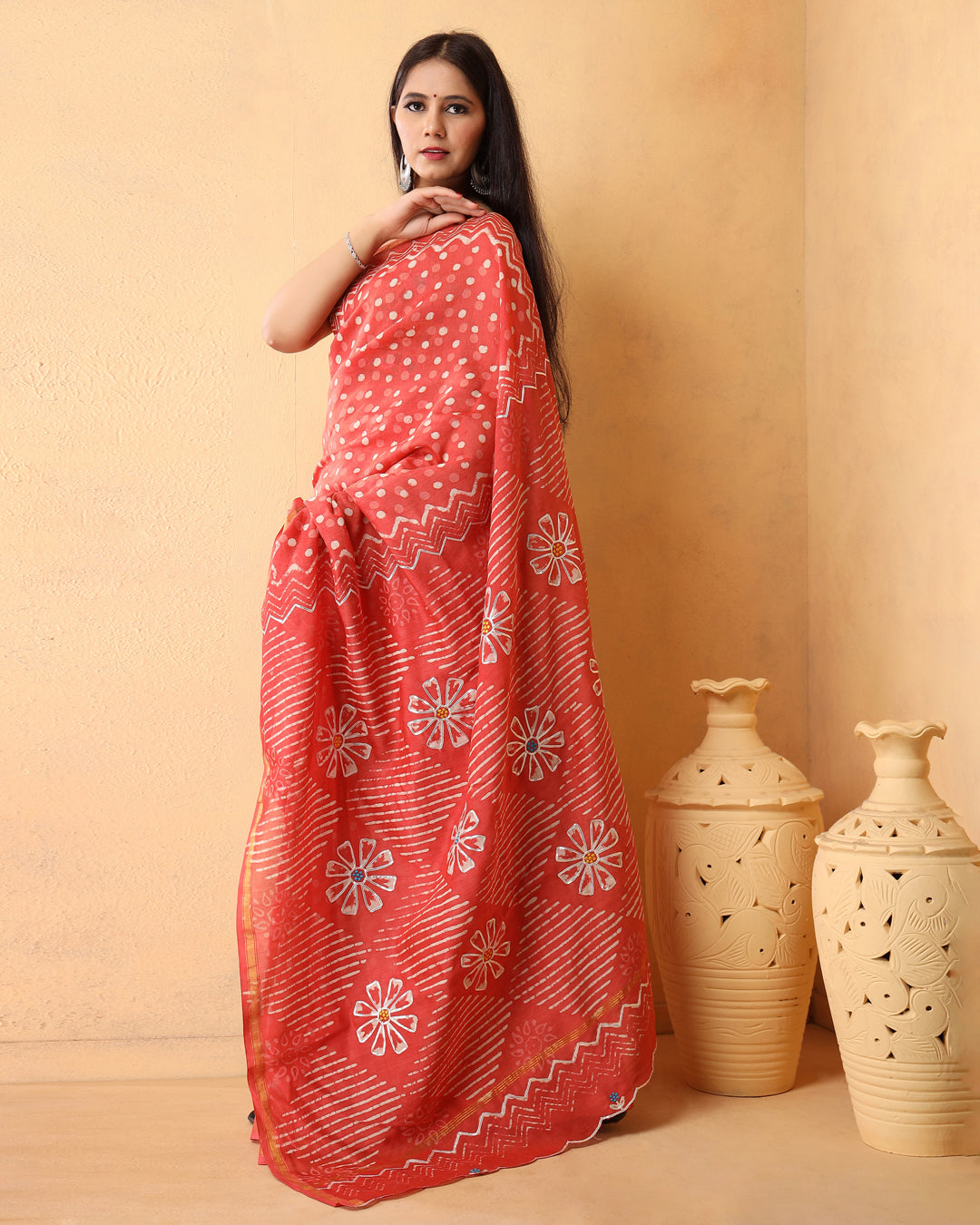 Darika Chanderi Dabu Print Saree with Blouse