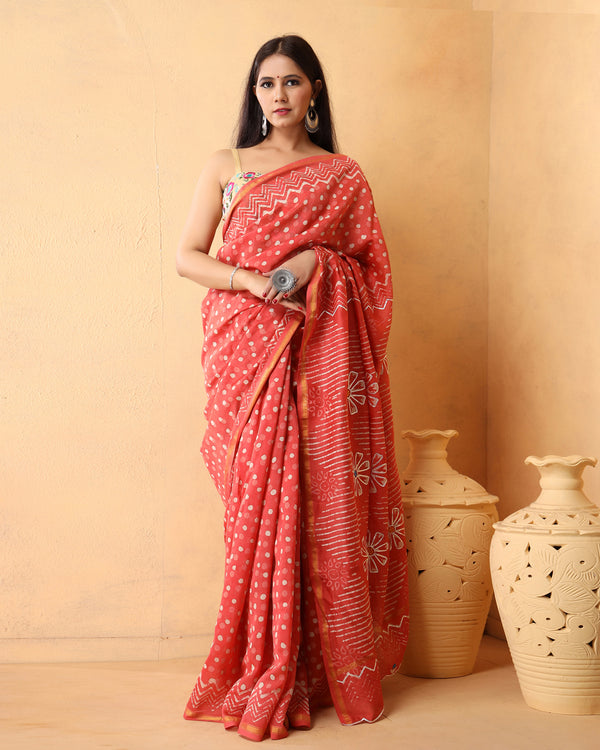 Darika Chanderi Dabu Print Saree with Blouse