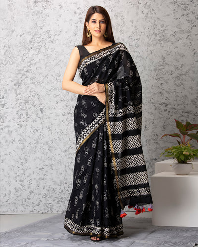 Diana Handblock Mul-mul Saree with Blouse