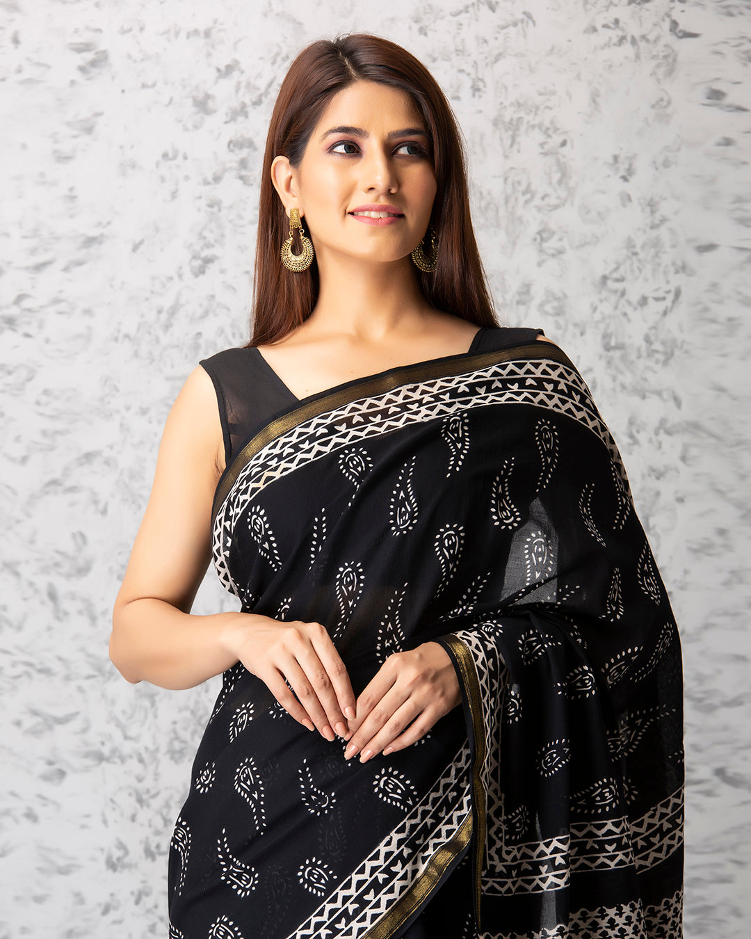 Diana Handblock Mul-mul Saree with Blouse