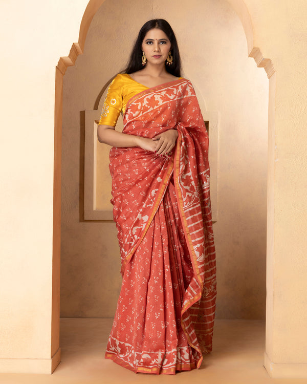 Diya Chanderi Dabu Print Saree with Blouse