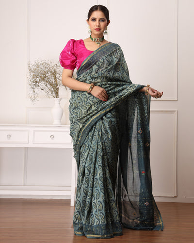 Dolly Bagru Hand Block Printed Chanderi Saree with Blouse