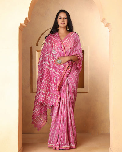 Ekiya Chanderi Dabu Print Saree with Blouse