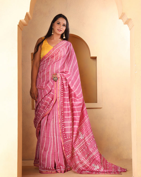 Ekiya Chanderi Dabu Print Saree with Blouse