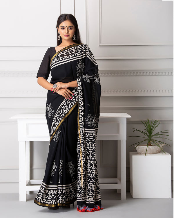 Elise Handblock Mul-mul Saree with Blouse