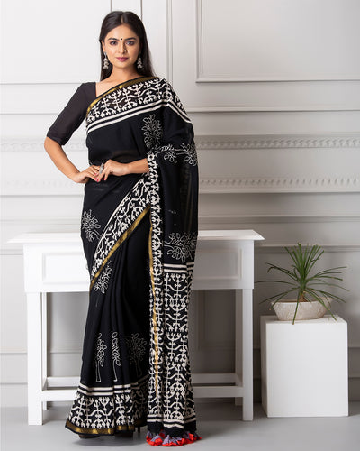 Elise Handblock Mul-mul Saree with Blouse