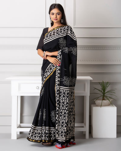 Elise Handblock Mul-mul Saree with Blouse