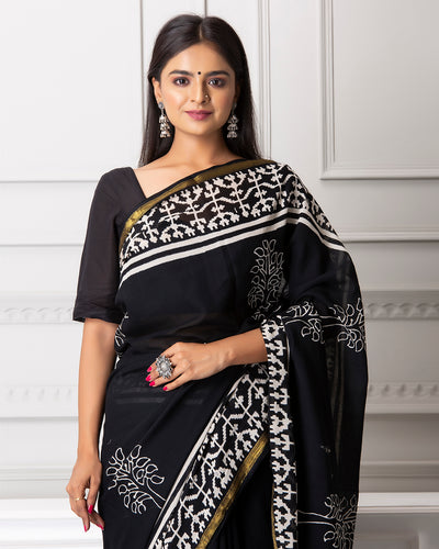 Elise Handblock Mul-mul Saree with Blouse