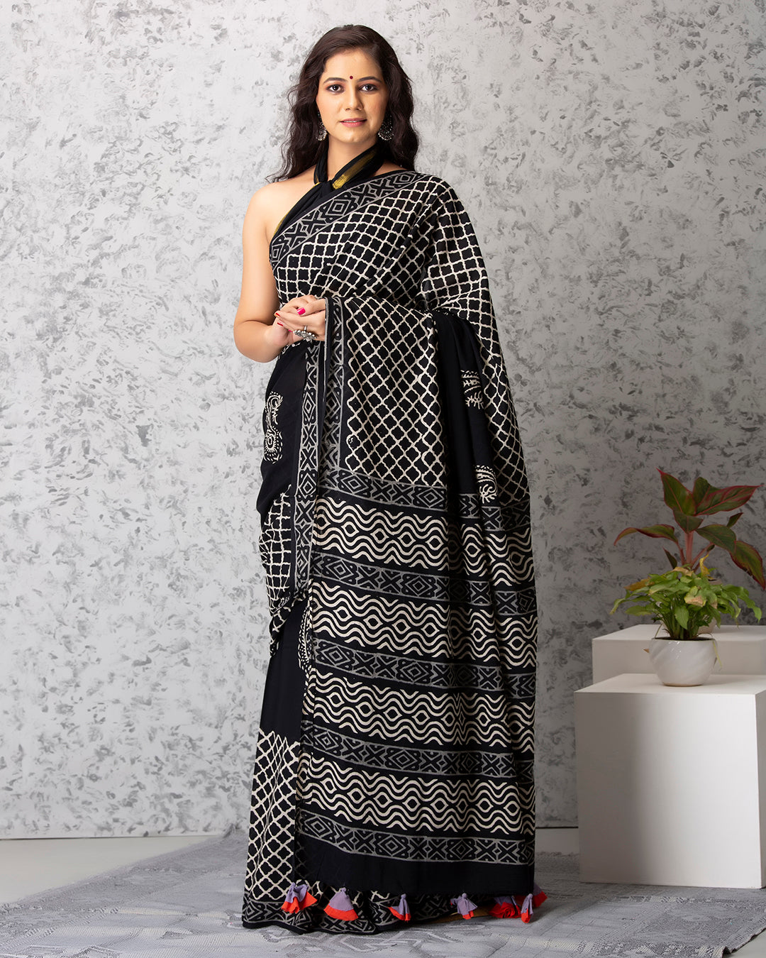 Eliza Handblock Mul-mul Saree with Blouse