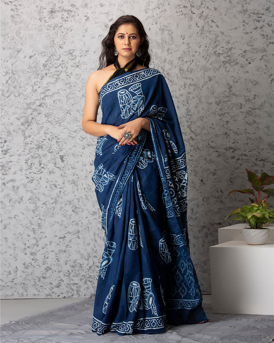 Ellie Handblock Cotton Saree With Unstiched Blouse