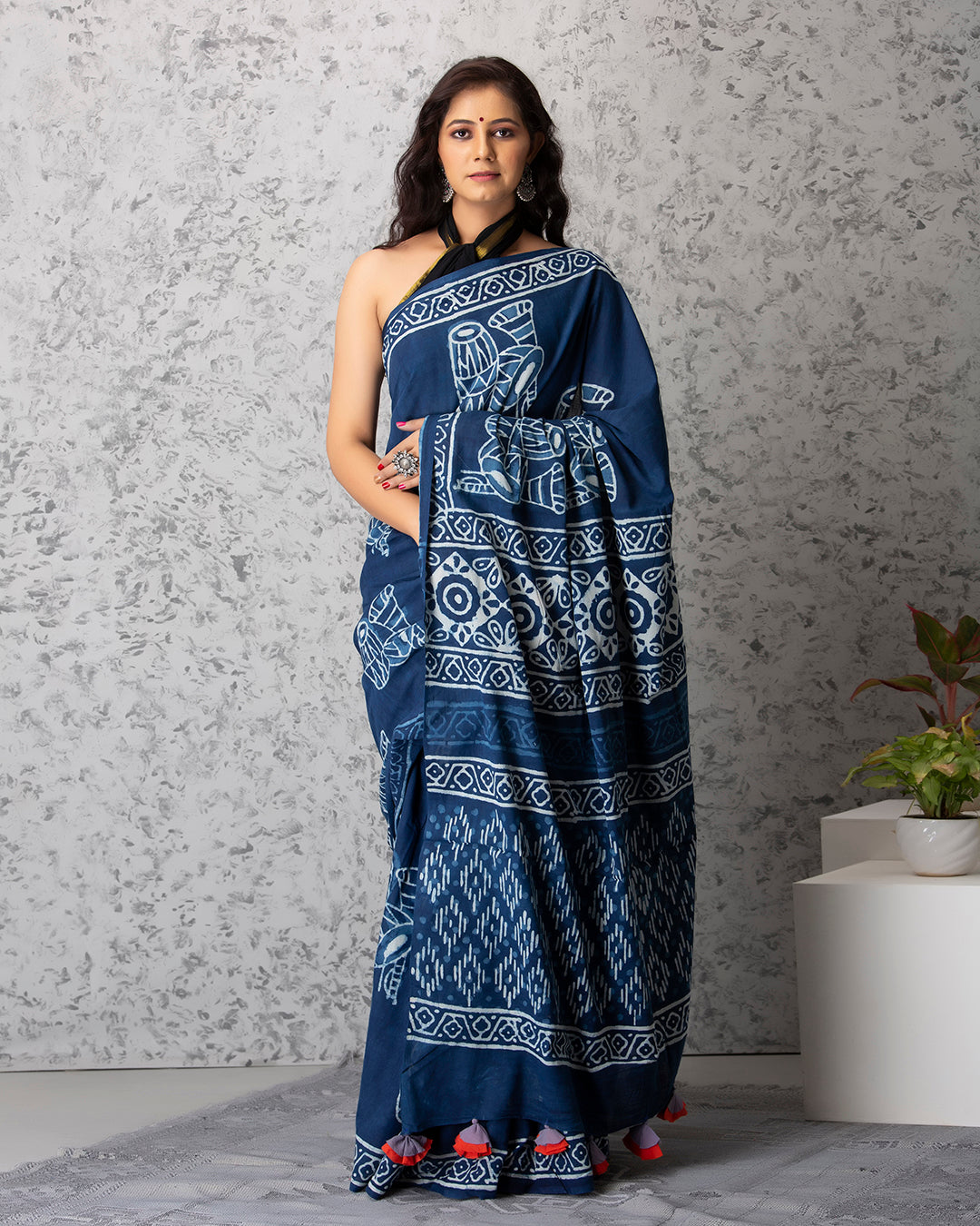 Ellie Handblock Cotton Saree With Unstiched Blouse