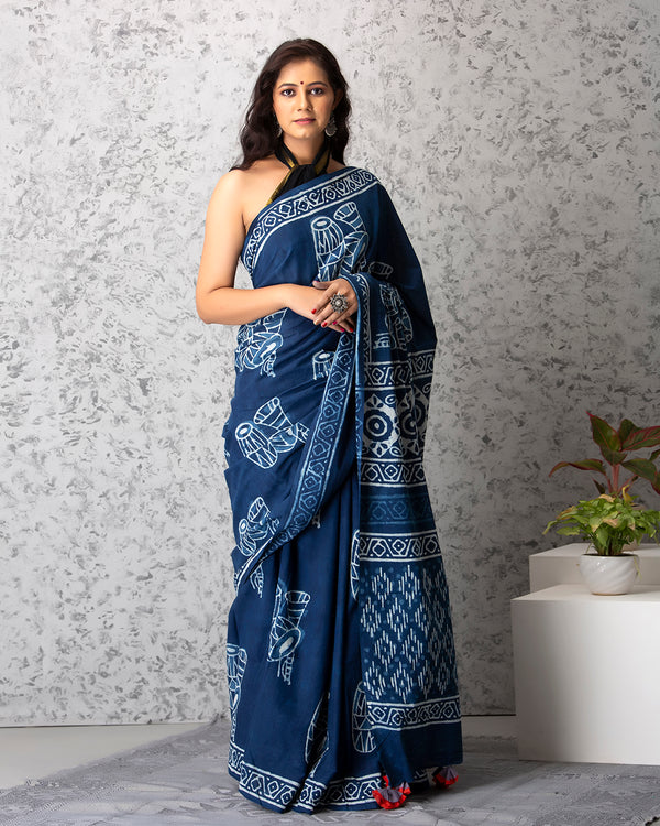 Ellie Handblock Cotton Saree With Unstiched Blouse