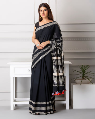 Emilia Handblock Mul-mul Saree with Blouse