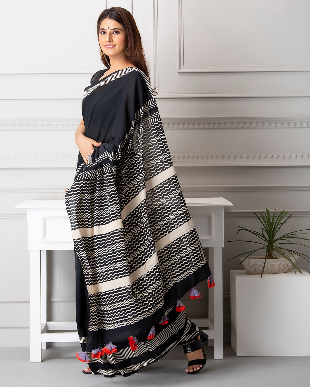 Emilia Handblock Mul-mul Saree with Blouse