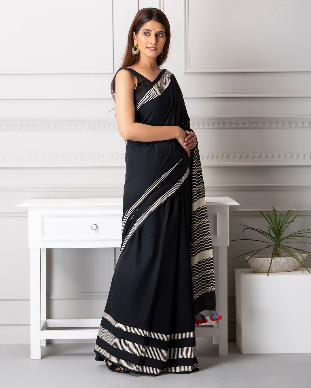 Emilia Handblock Mul-mul Saree with Blouse