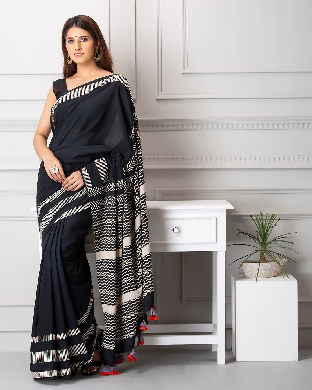 Emilia Handblock Mul-mul Saree with Blouse