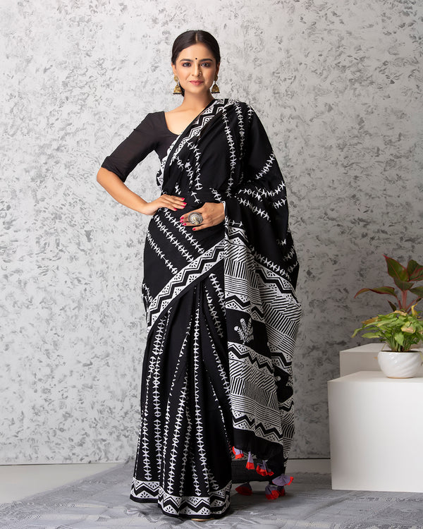 Emily Handblock Mul-mul Saree with Blouse