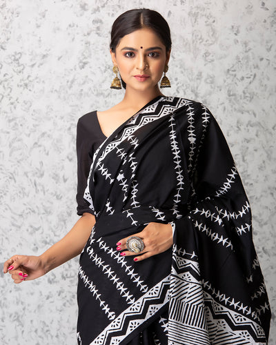 Emily Handblock Mul-mul Saree with Blouse