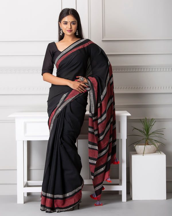 Emma Handblock Mul-mul Saree with Blouse