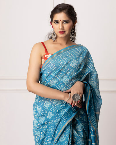 Ena Chanderi Dabu Print Saree with Blouse