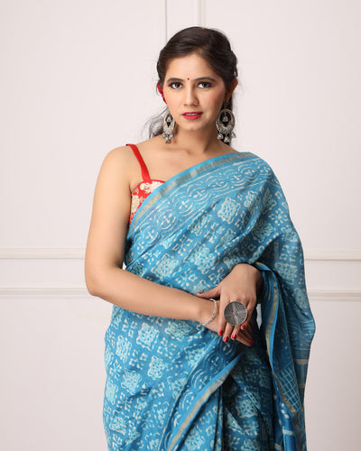 Ena Chanderi Dabu Print Saree with Blouse